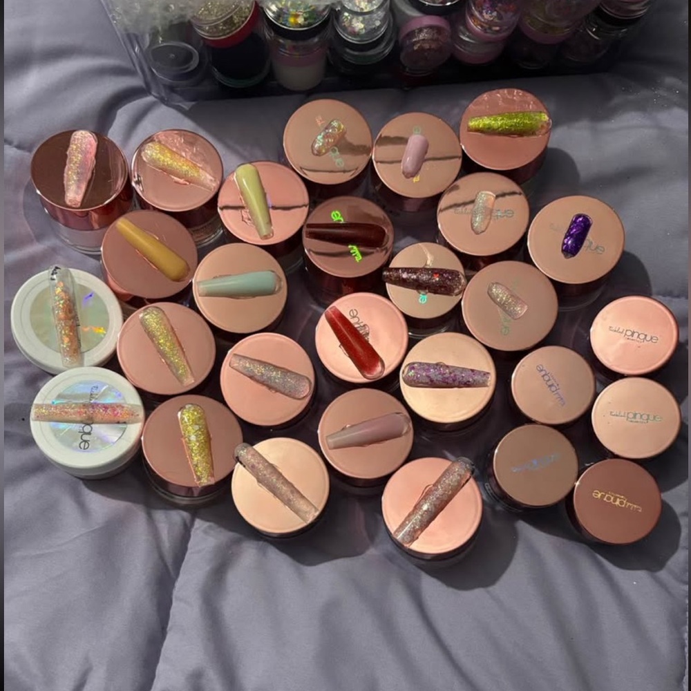 tickled pinque acrylics and glitters
